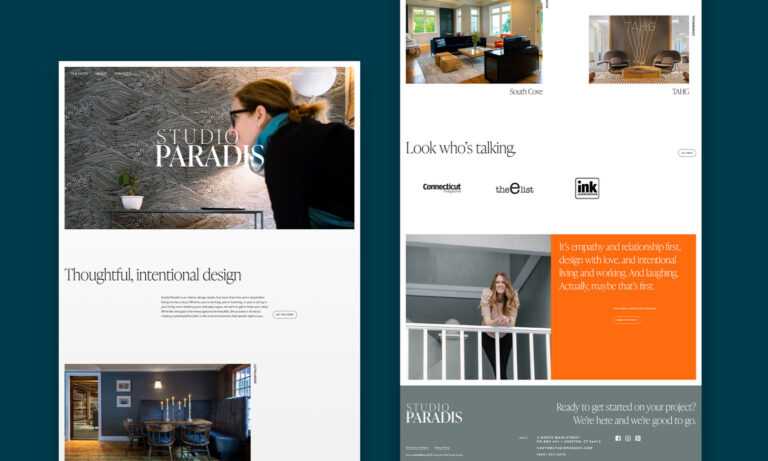 Screenshot of Studio Paradis website, illustrating a refined and modern interface with expansive visuals.