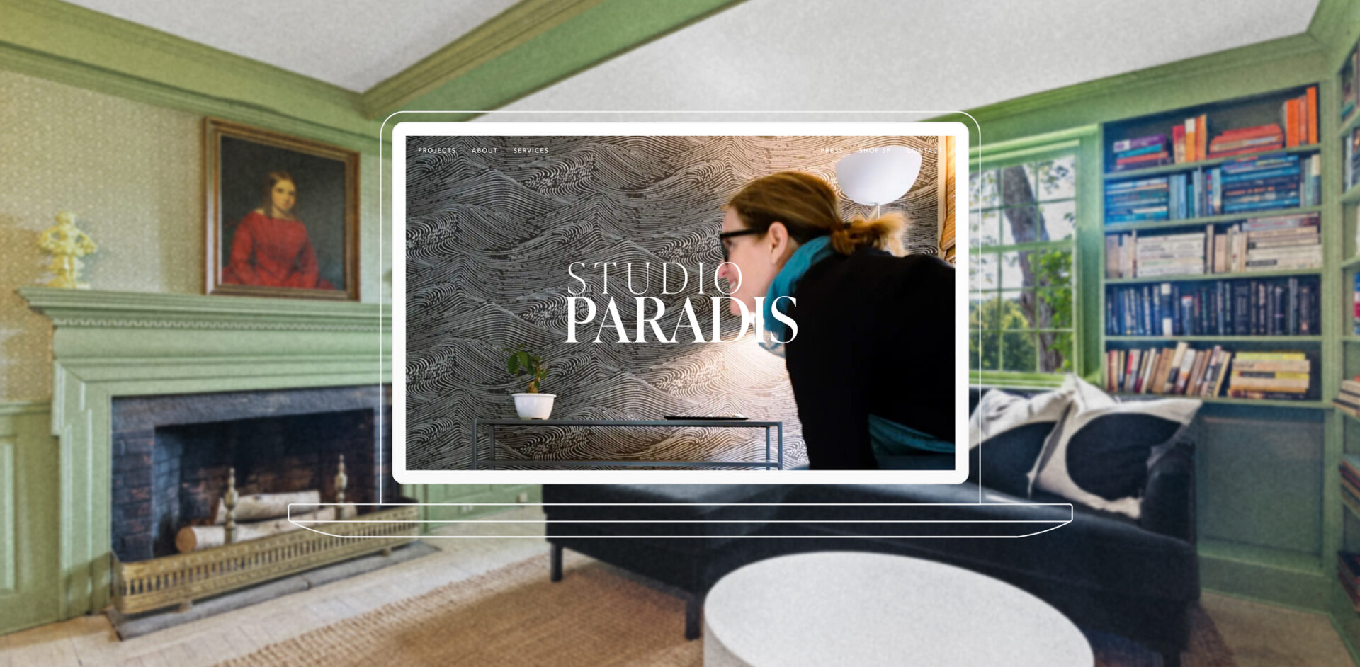 Studio Paradis homepage design with bold, modern aesthetic showcasing Caryn’s 26 years of experience in interior design.