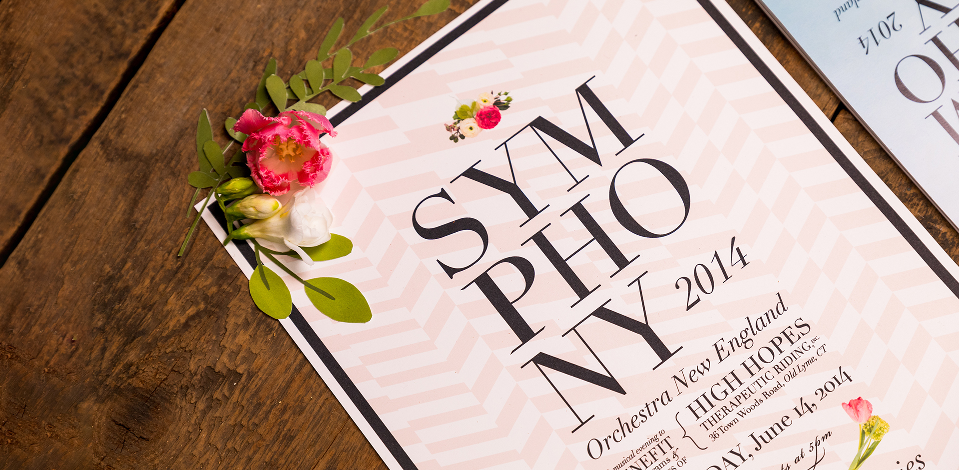 Lead image showcasing floral-themed branding for High Hopes 2014 Symphony event by Julia Balfour.