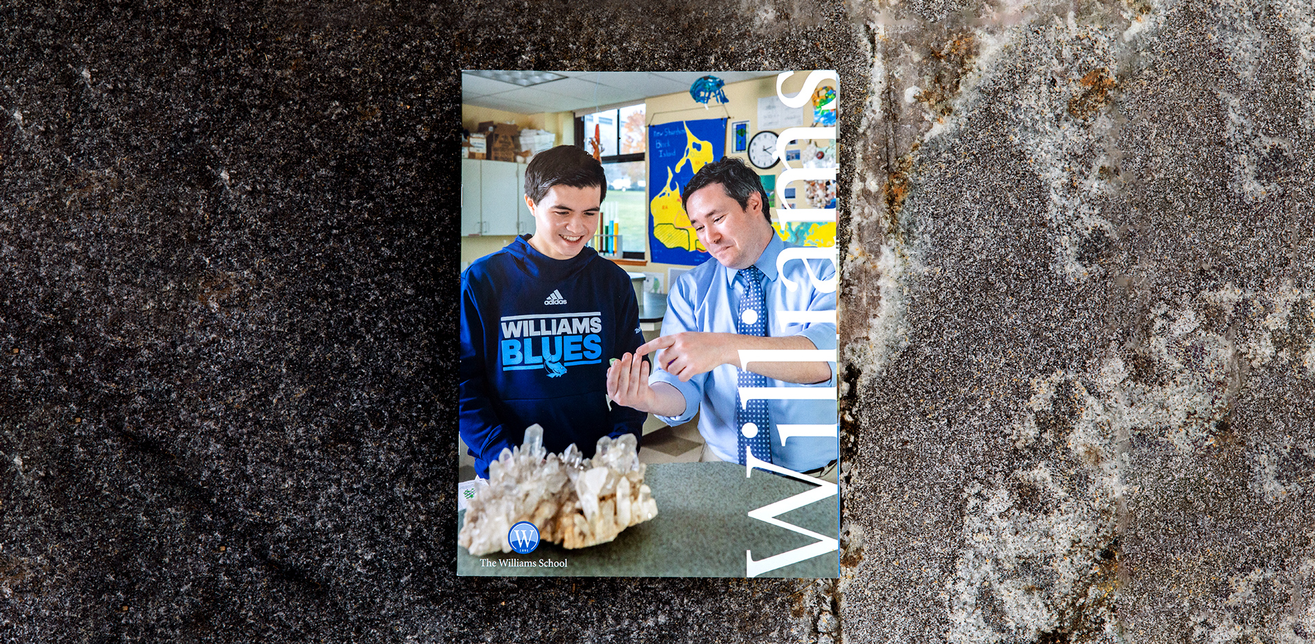 Lead image showcasing the colorful and vibrant Williams School Viewbook designed by Julia Balfour, featuring campus imagery and branding.